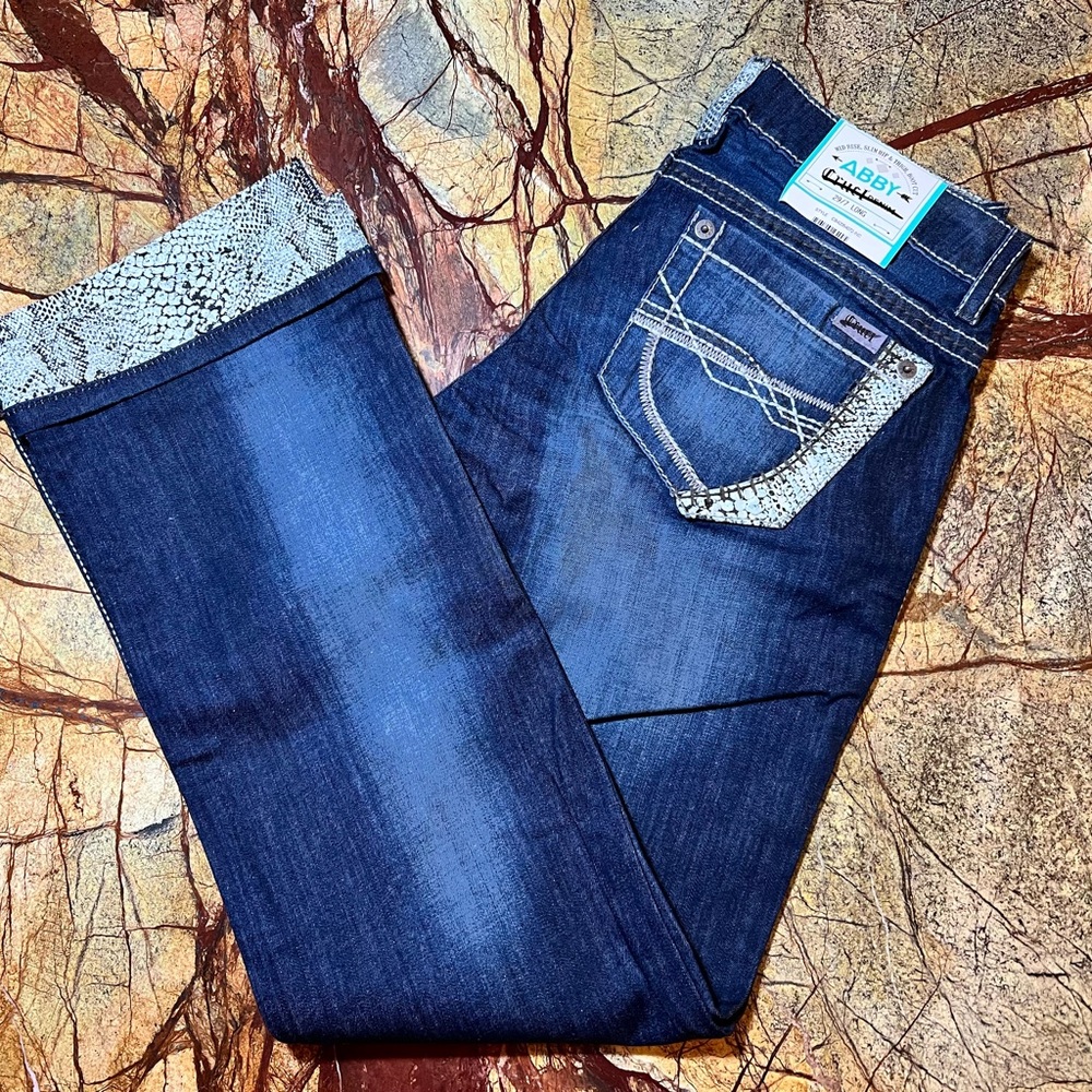 Cruel Denim Abby jeans boot cut snake skin accents size 29 long